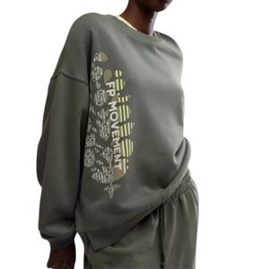 FP Movement by Free People Olive Green Crewneck Sweatshirt with Side Graphic